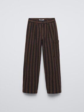 NWT Zara Kids Brown And Black Striped Tapered Pants